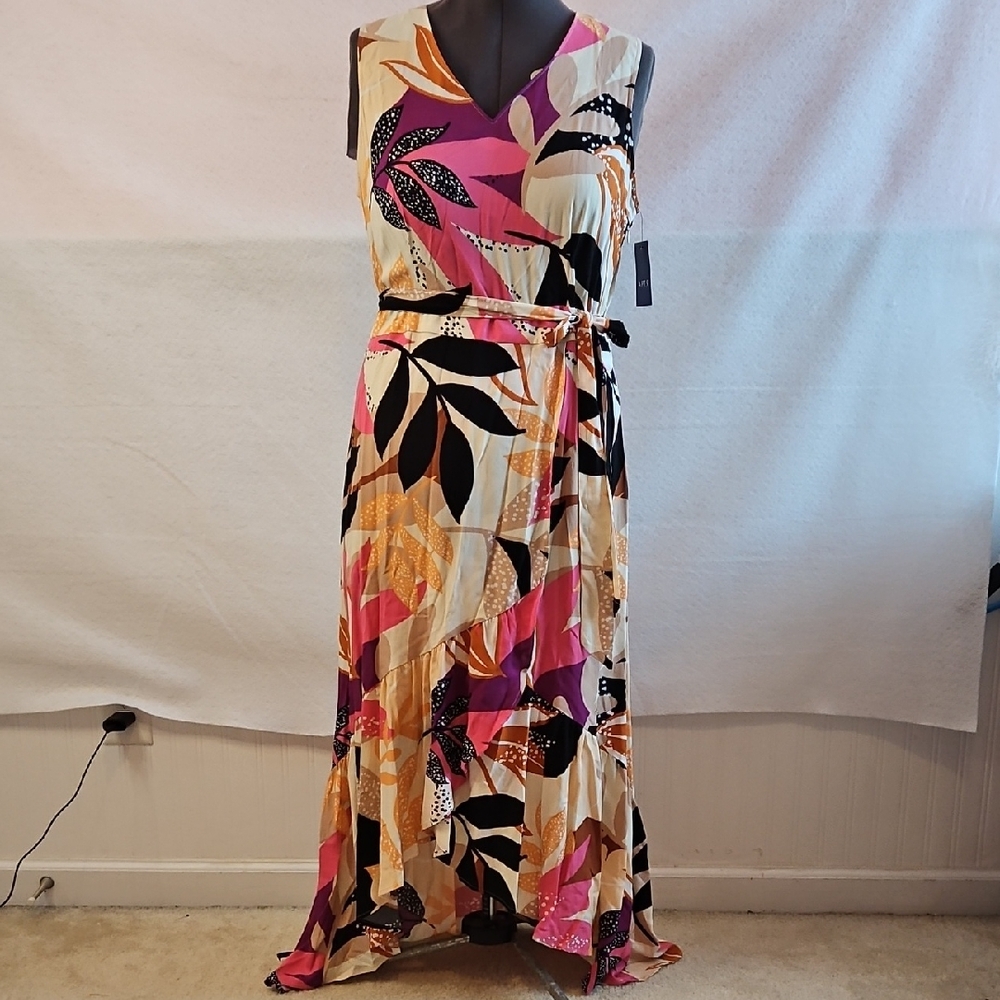 Floral Sleeveless Maxi Dress - Pink, Black, Cream
